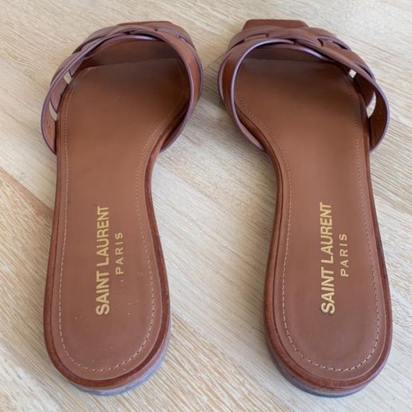 Saint Laurent | Shoes | Ysl Tribute Flat Sandal Slide Tan | Poshmark